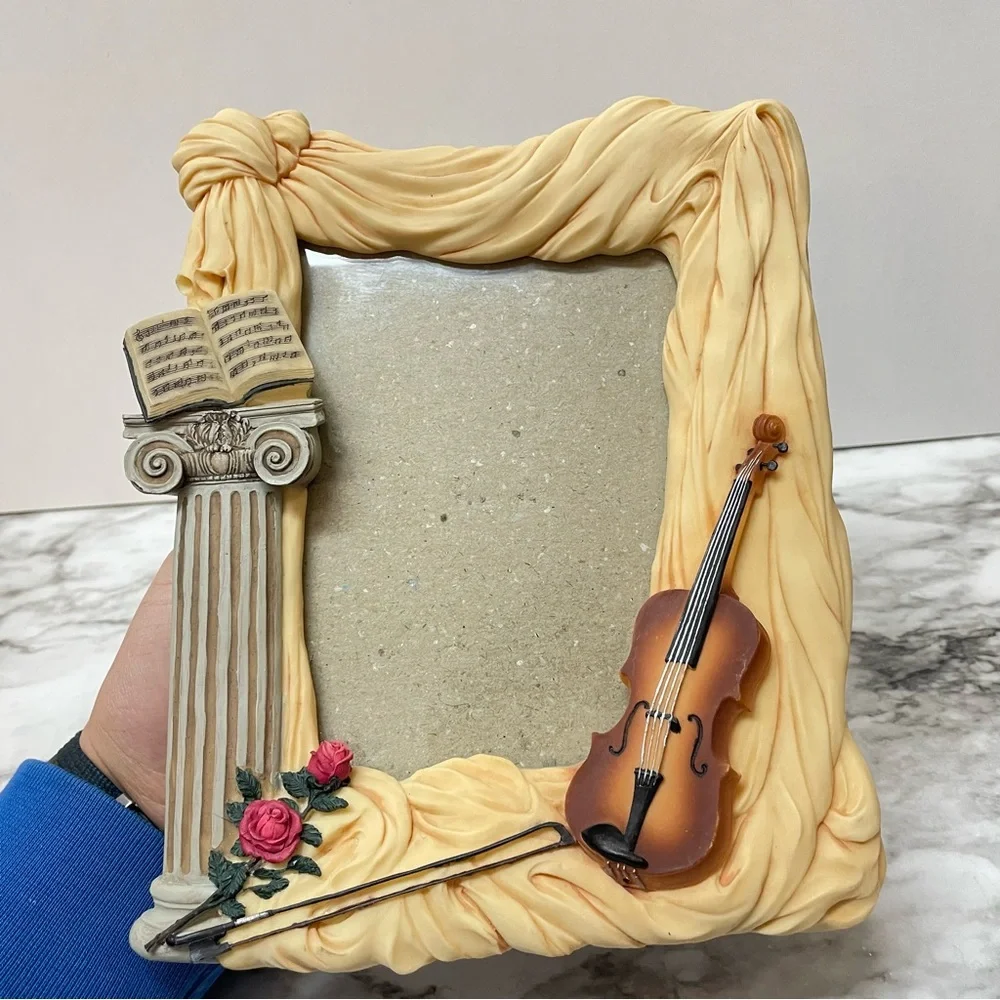 Vintage Violin Classical Music Theme 8” Picture Frame Cream Color (fits 6” x 4”)